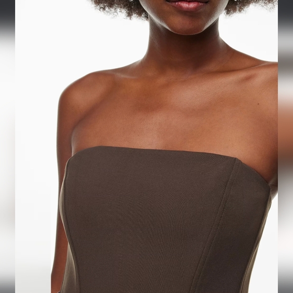 Aritzia Wilfred Castle Bustier, softly structured strapless bustier, mocha brown - Picture 6 of 12